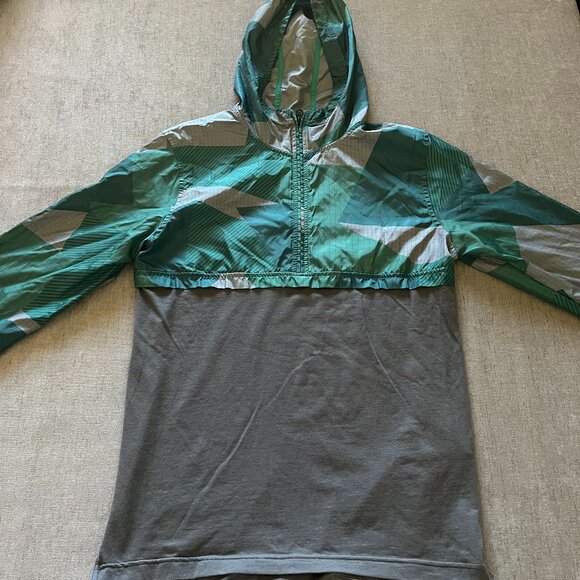 Under Armour Jacket Men M Gray Green Hooded 1/4 Zip Windbreaker Lightweight Coat - Picture 1 of 7